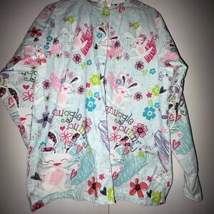 Light Blue Bunny Print Scrub Jacket - Snuggle Bunny Style